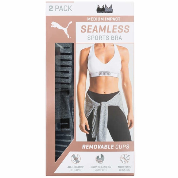 New Puma Women's Seamless Sports Bra 2 Pack - Picture 4 of 8